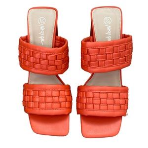 NEW! Nasty Gal Sandals Braided Design 3” Block Heel Square Toe Orange Size 10